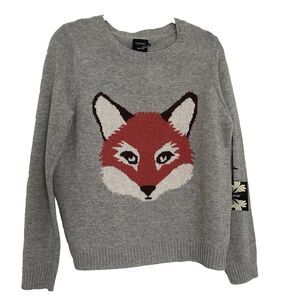 Cliché Woodland Fox Crewneck Sweater Falling For Foxes Women's Sz Med Wool Blend